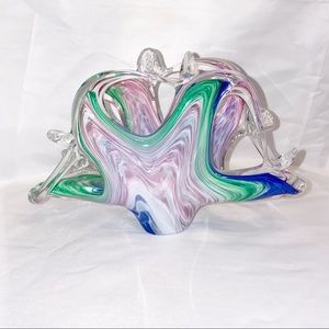 Vintage Murano Italy Free Form Abstract Nebula Dish  Galaxy Colors Crystal Clear